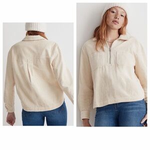 Madewell Corduroy Half-Zip Pullover Alabaster Size XL